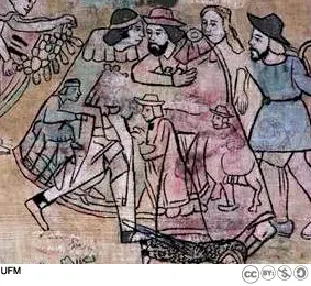 Los bosquejos originales o pentimento se pueden apreciar con claridad en esta imagen de la primera escena del Lienzo.